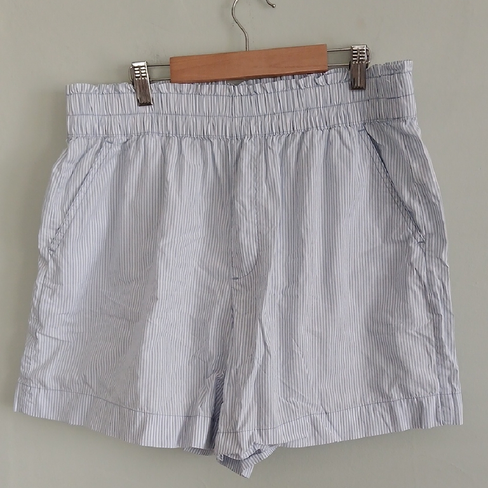 Aerie Women's High Waist Striped White & Blue Shorts With Pockets Size Large